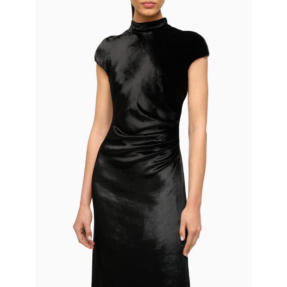 STAUD Tina Ruched Velvet Gown Black Sz 12